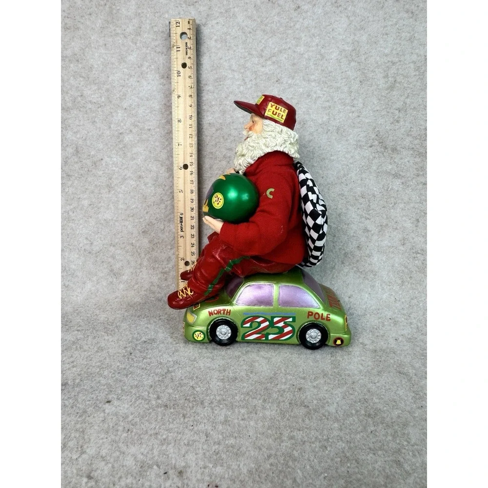 Racing Santa Claus‎ Figure Christmas Holiday Decor Sitting on Race Car